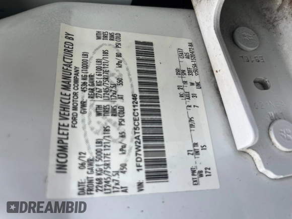 2012 Ford F-250 with VIN 1FD7W2AT5CEC11246, listed as a Copart auction lot 62651295 with 162,009 mi miles and Clean title. Bid and sale history available at DreamBid. Image 11.
