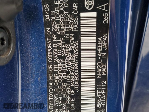 2008 Toyota Prius with VIN JTDKB20U987783436, listed as a Copart auction lot 50744625 with 137,681 mi miles and Salvage Title. Bid and sale history available at carsss.com. Image 14.
