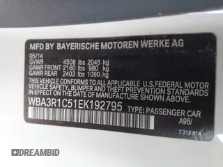2014 BMW 4 Series 435i with VIN WBA3R1C51EK192795, listed as a IAAI auction lot 41263037 with 22,937 mi miles and . Bid and sale history available at DreamBid. Image 9.