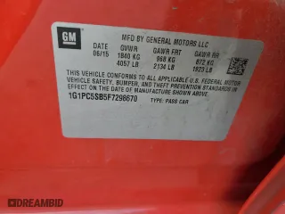 2015 Chevrolet Cruze LT with VIN 1G1PC5SB5F7298670, listed as a Copart auction lot 51133535 with 142,189 mi miles and Salvage Title. Bid and sale history available at carsss.com. Image 14.