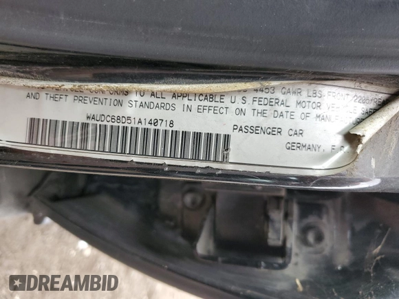 2001 Audi A4 с VIN WAUDC68D51A140718, выставлен на аукционе Copart как лот 43730695 с пробегом 151 442 миль миль и Списание • Salvage title. История ставок и продаж доступна на DreamBid. Изображение 12.