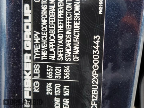 2023 Fisker Ocean One z VIN VCF1ZBU2XPG003443, wystawiony jako Copart lot #50072055 z przebiegiem 7805 mil mil oraz Szkody całkowita. Historia ofert i sprzedaży dostępna na DreamBid. Obrazek 14.