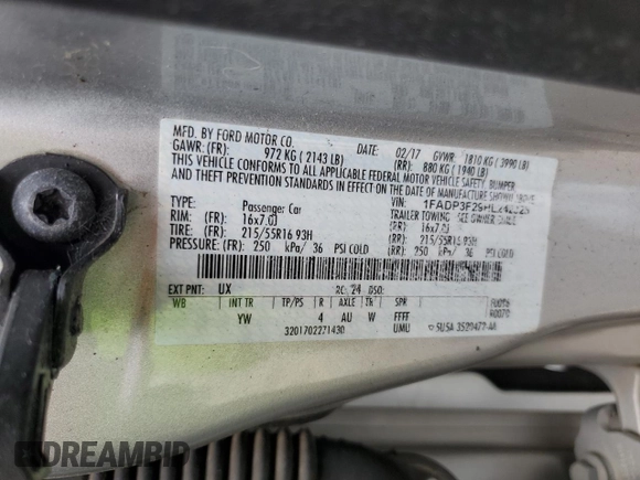 2017 Ford Focus SE with VIN 1FADP3F29HL242325, listed as a Copart auction lot 61153555 with 136,666 mi miles and Salvage title. Bid and sale history available at DreamBid. Image 12.