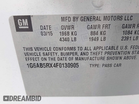 2015 Cadillac ATS Sedan Luxury RWD with VIN 1G6AB5RX4F0130905, listed as a IAAI auction lot 41801229 with 1 mi miles. Bid and sale history available at carsss.com. Image 9.