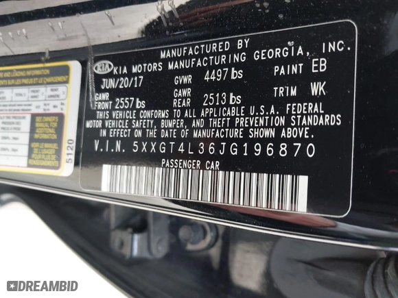 2018 Kia Optima S with VIN 5XXGT4L36JG196870, listed as a IAAI auction lot 41936011 with 92,468 mi miles. Bid and sale history available at carsss.com. Image 9.