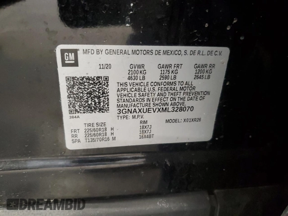2021 Chevrolet Equinox LT with VIN 3GNAXUEVXML328070, listed as a Copart auction lot 48863495 with 78,899 mi miles and Non Repairable. Bid and sale history available at DreamBid. Image 13.