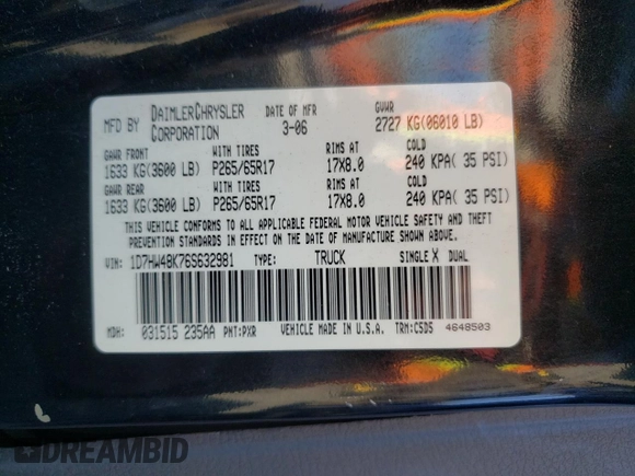 2006 Dodge Dakota SLT with VIN 1D7HW48K76S632981, listed as a Copart auction lot 43036995 with 211,057 mi miles and Clean Title. Bid and sale history available at carsss.com. Image 12.