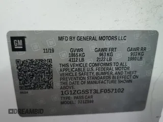 2020 Chevrolet Malibu RS with VIN 1G1ZG5ST3LF057102, listed as a Copart auction lot 54014725 with 64,168 mi miles and Salvage Title. Bid and sale history available at DreamBid. Image 13.
