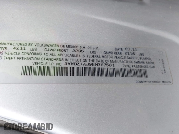 2011 Volkswagen Jetta SE z VIN 3VWDZ7AJ9BM367581, wystawiony jako IAAI lot #42032765 z przebiegiem 136 472 mil mil oraz . Historia ofert i sprzedaży dostępna na DreamBid. Obrazek 9.