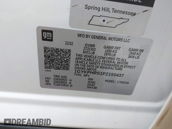 2023 Cadillac XT6 AWD Sport with VIN 1GYKPHRS1PZ155437, listed as a IAAI auction lot 41758495 with 22,949 mi miles. Bid and sale history available at carsss.com. Image 9.
