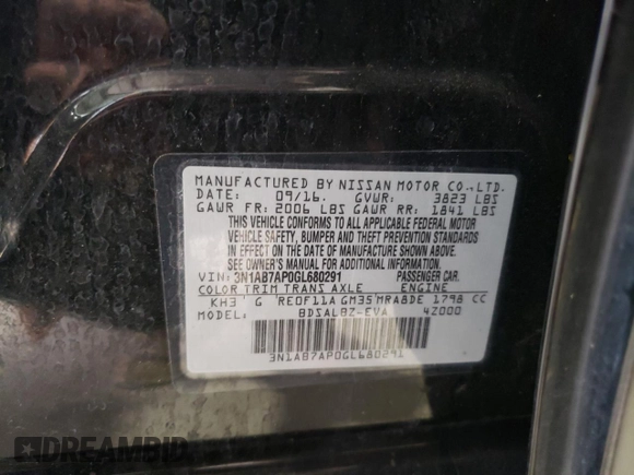 2016 Nissan Sentra S with VIN 3N1AB7AP0GL680291, listed as a Copart auction lot 49572135 with 50,626 mi miles and Salvage Title. Bid and sale history available at carsss.com. Image 13.