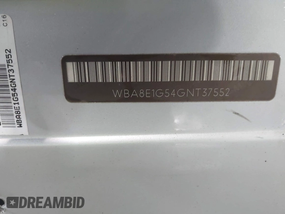 2016 BMW 3 Series 320i with VIN WBA8E1G54GNT37552, listed as a IAAI auction lot 40307022 with 150,516 mi miles and . Bid and sale history available at carsss.com. Image 9.