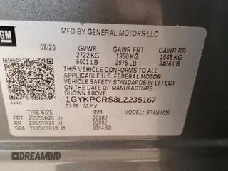 2020 Cadillac XT6 FWD Premium Luxury with VIN 1GYKPCRS8LZ235167, listed as a Copart auction lot 51710695 with 42,623 mi miles and Salvage Title. Bid and sale history available at carsss.com. Image 13.