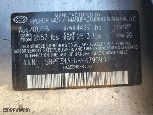 2017 Hyundai Sonata Sport with VIN 5NPE34AF6HH479093, listed as a Copart auction lot 47092815 with 102,924 mi miles and Salvage Title. Bid and sale history available at carsss.com. Image 14.