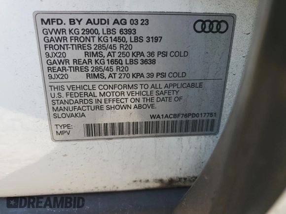 2023 Audi Q7 Premium z VIN WA1ACBF76PD017751, wystawiony jako Copart lot #44049515 z przebiegiem 24 572 mil mil oraz Szkoda całkowita • Salvage title. Historia ofert i sprzedaży dostępna na DreamBid. Obrazek 13.