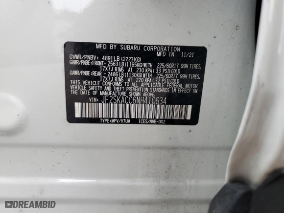 2022 Subaru Forester with VIN JF2SKACC6NH410634, listed as a Copart auction lot 42320025 with NaN miles and Non Repairable. Bid and sale history available at carsss.com. Image 15.