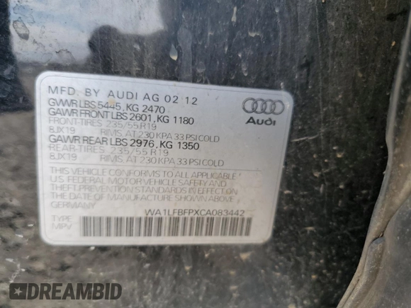 2012 Audi Q5 2.0T Premium Plus with VIN WA1LFBFPXCA083442, listed as a Copart auction lot 47264335 with 116,795 mi miles and Salvage Title. Bid and sale history available at carsss.com. Image 15.