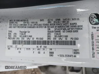 2015 Ford Fiesta SE with VIN 3FADP4BJ4FM175664, listed as a IAAI auction lot 41834555 with 79,268 mi miles. Bid and sale history available at carsss.com. Image 9.