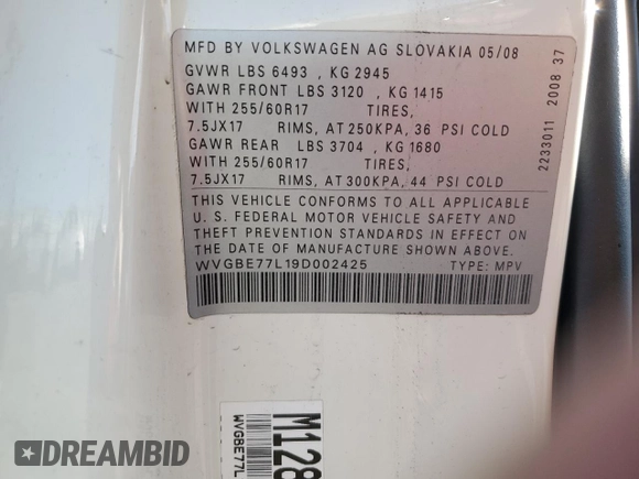 2009 Volkswagen Touareg VR6 с VIN WVGBE77L19D002425, выставлен на аукционе Copart как лот 53116045 с пробегом 223 281 миль миль и Чистый • Clean title. История ставок и продаж доступна на DreamBid. Изображение 13.