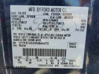 2005 Ford F-150 XLT с VIN 1FTPX14535NB64472, выставлен на аукционе Copart как лот 58524315 с пробегом 210 184 миль миль и Чистый • Clean title. История ставок и продаж доступна на DreamBid. Изображение 12.