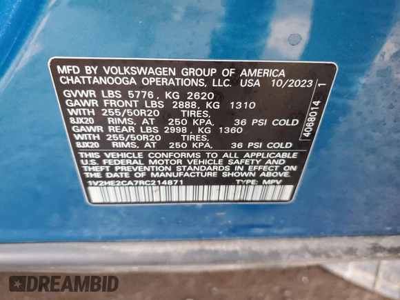 2024 Volkswagen Atlas SE with VIN 1V2HE2CA7RC214871, listed as a Copart auction lot 50061975 with 18,808 mi miles and Clean title. Bid and sale history available at DreamBid. Image 13.
