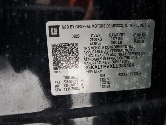 2020 GMC Terrain SLE with VIN 3GKALTEVXLL330404, listed as a Copart auction lot 46897335 with 35,613 mi miles and Salvage Title. Bid and sale history available at carsss.com. Image 14.