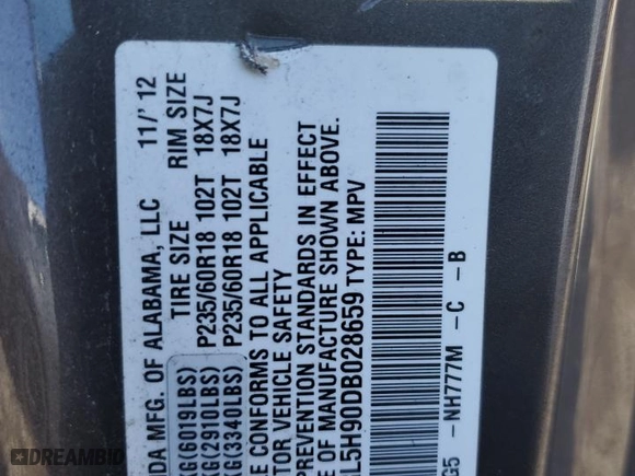 2013 Honda Odyssey Touring with VIN 5FNRL5H90DB028659, listed as a Copart auction lot 46602375 with 285,366 mi miles and Clean Title. Bid and sale history available at carsss.com. Image 13.