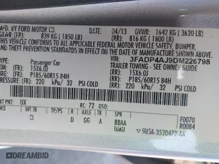 2013 Ford Fiesta S with VIN 3FADP4AJ9DM226798, listed as a IAAI auction lot 41775922 with 85,204 mi miles. Bid and sale history available at carsss.com. Image 9.