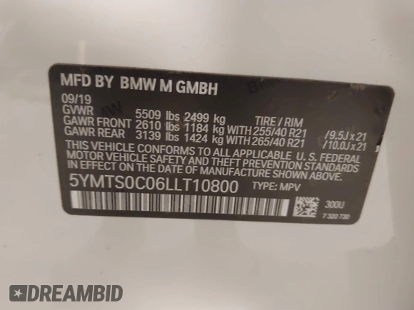 2020 BMW X3 M Competition with VIN 5YMTS0C06LLT10800, listed as a IAAI auction lot 42538560 with 86,670 mi miles and . Bid and sale history available at DreamBid. Image 9.