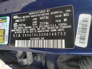 2017 Kia Optima LX with VIN 5XXGT4L32HG146753, listed as a Copart auction lot 60970145 with 180,574 mi miles and Salvage title. Bid and sale history available at DreamBid. Image 12.