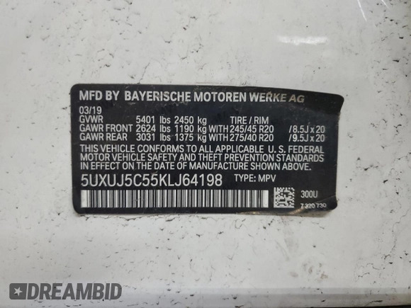 2019 BMW X4 M40i z VIN 5UXUJ5C55KLJ64198, wystawiony jako Copart lot #53028815 z przebiegiem 59 780 mil mil oraz Szkody całkowita. Historia ofert i sprzedaży dostępna na DreamBid. Obrazek 13.