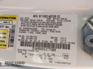 2020 Ford Fusion SE с VIN 3FA6P0HD4LR232009, выставлен на аукционе IAAI как лот 42207523 с пробегом 71 206 миль миль и . История ставок и продаж доступна на DreamBid. Изображение 9.