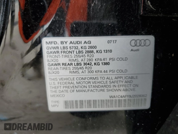 2018 Audi SQ5 Prestige with VIN WA1C4AFY9J2028352, listed as a Copart auction lot 50319905 with 44,642 mi miles and Salvage Title. Bid and sale history available at carsss.com. Image 13.