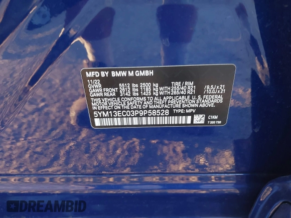 2023 BMW X3 M with VIN 5YM13EC03P9P58528, listed as a IAAI auction lot 41493528 with 18,503 mi miles and . Bid and sale history available at DreamBid. Image 9.