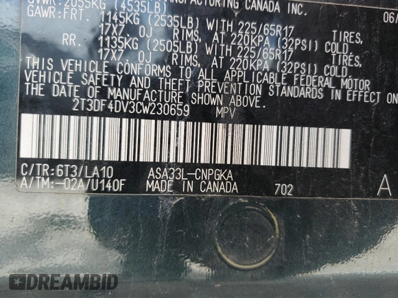 2012 Toyota RAV4 Limited z VIN 2T3DF4DV3CW230659, wystawiony jako Copart lot #64650975 z przebiegiem 161 948 mil mil oraz Szkoda całkowita • Salvage title. Historia ofert i sprzedaży dostępna na DreamBid. Obrazek 12.