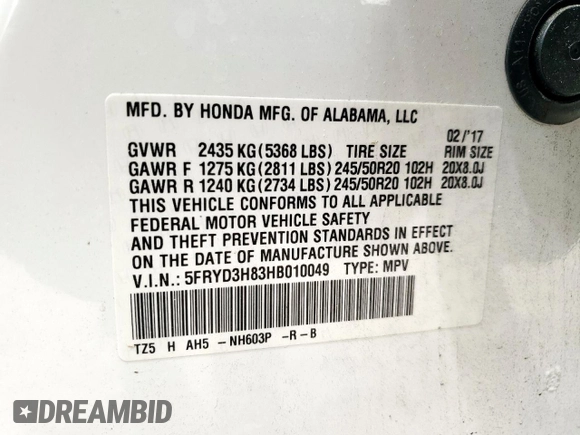 2017 Acura MDX Advance with VIN 5FRYD3H83HB010049, listed as a Copart auction lot 62385925 with 121,312 mi miles and Salvage title. Bid and sale history available at DreamBid. Image 13.