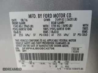 2016 Ford Edge SEL with VIN 2FMPK4J80GBC43798, listed as a Copart auction lot 50424755 with 99,864 mi miles and Salvage Title. Bid and sale history available at carsss.com. Image 13.