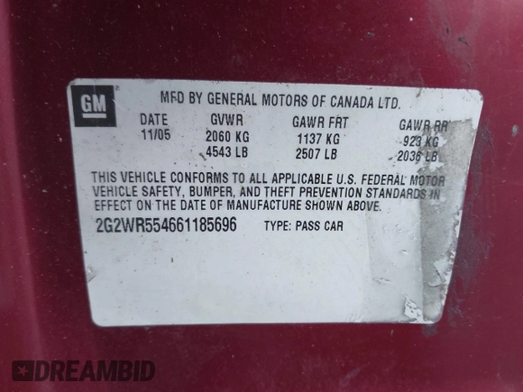 2006 Pontiac Grand Prix GT z VIN 2G2WR554661185696, wystawiony jako IAAI lot #41558432 z przebiegiem 179 232 mil mil oraz . Historia ofert i sprzedaży dostępna na DreamBid. Obrazek 9.