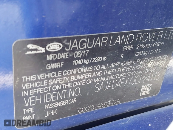 2018 Jaguar XE 25t Premium with VIN SAJAD4FX7JCP24113, listed as a IAAI auction lot 41984954 with 91,318 mi miles. Bid and sale history available at carsss.com. Image 9.