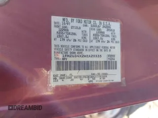 1998 Ford Explorer XL z VIN 1FMZU34X2WZA20335, wystawiony jako IAAI lot #41077333 z przebiegiem 183 565 mil mil oraz . Historia ofert i sprzedaży dostępna na DreamBid. Obrazek 9.