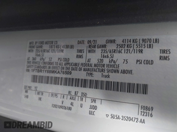 2021 Ford Transit Cargo с VIN 1FTBR1Y88MKA76509, выставлен на аукционе IAAI как лот 42005100 с пробегом 34 029 миль миль и . История ставок и продаж доступна на DreamBid. Изображение 9.