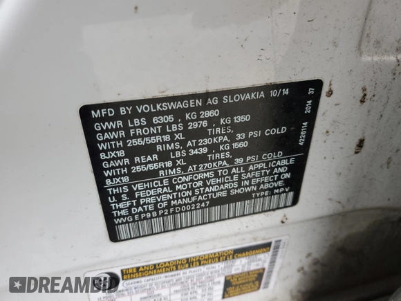 2015 Volkswagen Touareg Lux с VIN WVGEP9BP2FD002247, выставлен на аукционе Copart как лот 41924615 с пробегом 127 543 миль миль и Списание • Salvage title. История ставок и продаж доступна на DreamBid. Изображение 15.