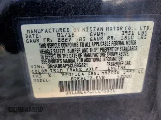 2012 Nissan Sentra SR with VIN 3N1AB6AP6CL695821, listed as a Copart auction lot 49428445 with 162,721 mi miles and Salvage Title. Bid and sale history available at DreamBid. Image 12.