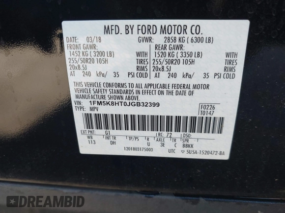 2018 Ford Explorer Platinum with VIN 1FM5K8HT0JGB32399, listed as a IAAI auction lot 42499905 with 51,345 mi miles and . Bid and sale history available at DreamBid. Image 9.