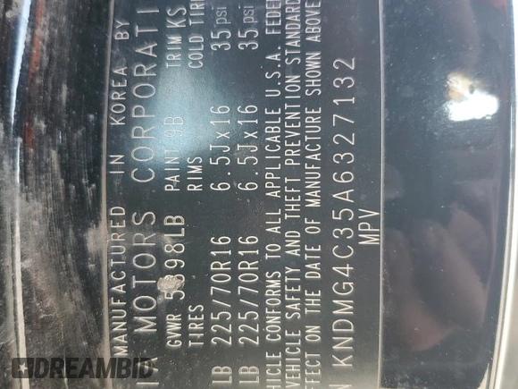 2010 Kia Sedona LX with VIN KNDMG4C35A6327132, listed as a Copart auction lot 75253624 with 271,405 mi miles and Salvage Title. Bid and sale history available at DreamBid. Image 14.