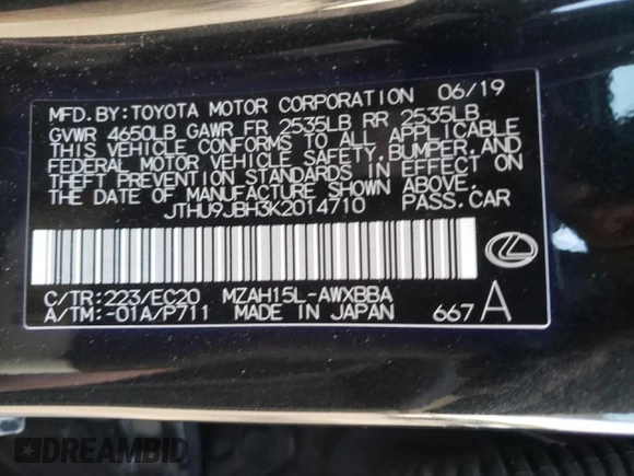2019 Lexus UX with VIN JTHU9JBH3K2014710, listed as a Copart auction lot 60191962 with 15,230 mi miles. Bid and sale history available at carsss.com. Image 10.