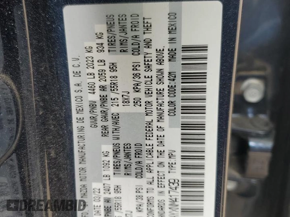 2022 Mazda CX-30 2.5 Turbo with VIN 3MVDMBAYXNM417439, listed as a Copart auction lot 57280884 with 13,590 mi miles and Salvage Title. Bid and sale history available at DreamBid. Image 12.