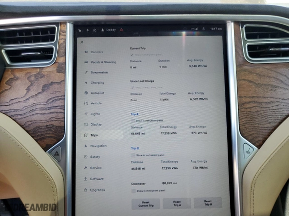 2017 Tesla Model X P100D with VIN 5YJXCDE42HF052851, listed as a Copart auction lot 75763854 with NaN miles and Salvage Title. Bid and sale history available at carsss.com. Image 9.