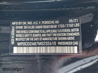 2021 Porsche 718 Boxster GTS 4.0 with VIN WP0CD2A87MS232610, listed as a IAAI auction lot 41237419 with 17,555 mi miles. Bid and sale history available at carsss.com. Image 9.