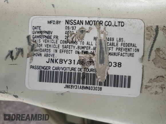1998 Infiniti Q45 z VIN JNKBY31A8WM403038, wystawiony jako Copart lot #86904484 z przebiegiem 136 142 mil mil oraz Szkoda całkowita • Salvage title. Historia ofert i sprzedaży dostępna na DreamBid. Obrazek 12.